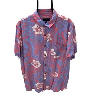 Margaritaville Mens XL Pink Blue Hawaiian Hibiscus Floral Short Sleeve Shirt